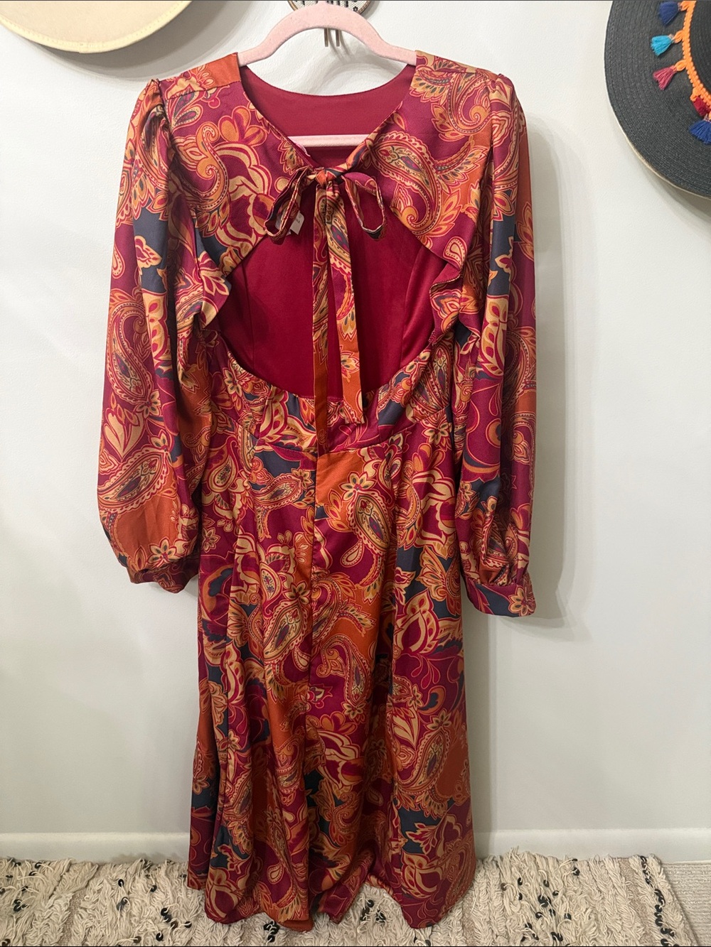 Flying Tomato Red and Orange Paisley Long Sleeve Maxi Dress